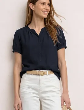 Kurzarm Bluse mit Split Neck und Knöpfen female Blau - Street One - FashionsVida