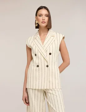 Chaleco de mujer a rayas diplomáticas the tailoring lab modelo cruzado con cierre de botones y ajuste regular - Motivi - FashionsVida