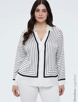 Camisa de mujer a rayas con escote en v tejido de raso de viscosa - Fiorella Rubino - FashionsVida