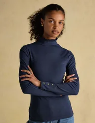 Frill Neck Button Detail Top Navy female
