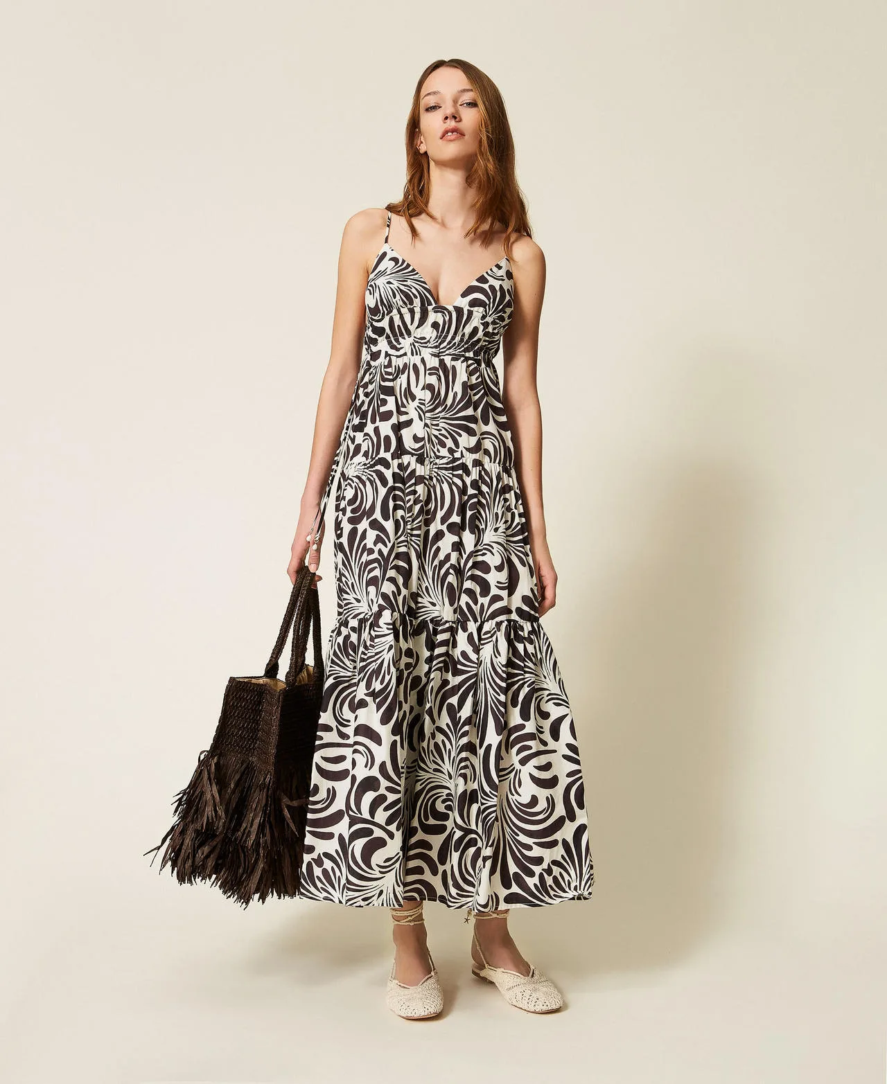 Robe longue en popeline imprimée - TWINSET - FashionsVida