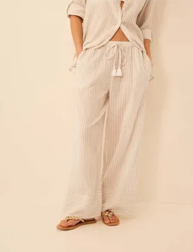 Cotton Rich Sparkly Striped Beach Trousers Gold female - Accessorize - FashionsVida