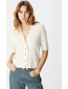 Cárdigan de mujer de manga corta en punto trenzado - IKKS - FashionsVida