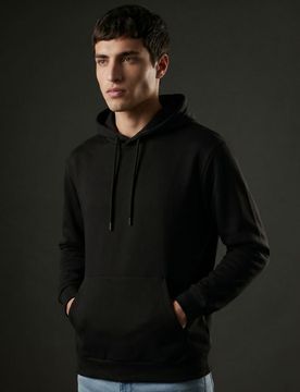 Felpa basic con cappuccio - nero