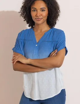 Embroidered Short Sleeve Ombre Top - Royal - Size: 22 - Klass. - FashionsVida