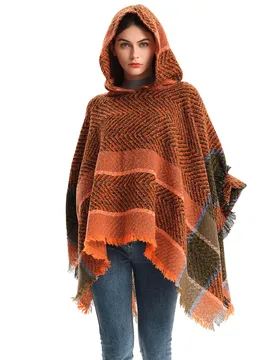 New Autumn Winter Fishbone Pattern Women's Hooded Cape Pullover Cape Women Poncho Lady Capes Yellow Cloaks - Aliexpress - FashionsVida