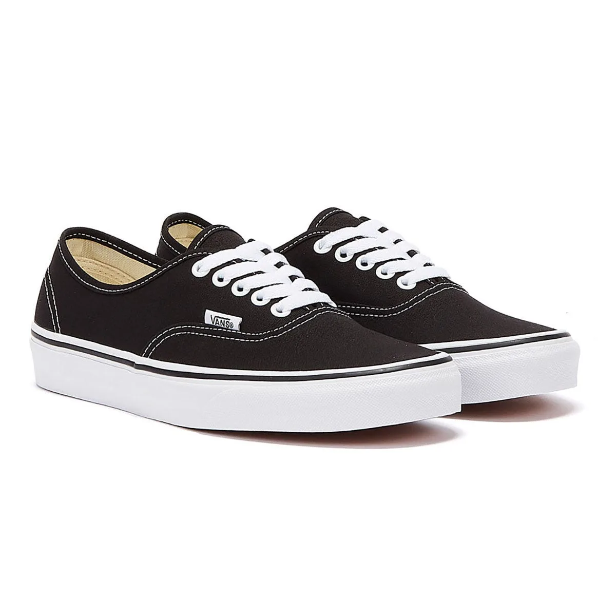 Authentic Unisex Black White Canvas Vulcanised Skate Trainers - Size Uk 4.5 - Vans - FashionsVida