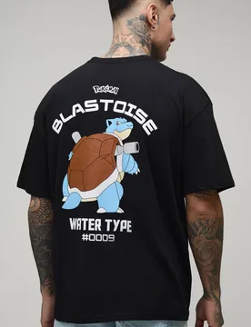 Herren Übergroßes Blastoise Pokemon Lizenz-Print Oberteil Für Große Größen Black Größe Medium - boohooMAN - FashionsVida