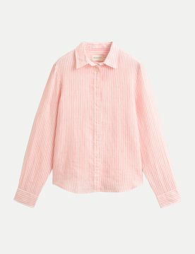 Leinen Bluse mit Streifen Rosa 38