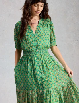 Floral Notch Neck Midaxi Tiered Dress Green Mix female - White stuff - FashionsVida