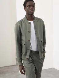 Cotton Linen Blend Bomber Dark Olive male
