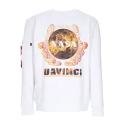 Felpa Leggera Girocollo Uomo Nasa Davinci Sweater White