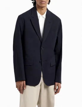 Blazer Exchange blu monopetto in seersucker di cotone stretch - Armani - FashionsVida