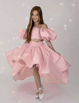 Conjunto de vestido elegante de fiesta con mangas abullonadas y falda larga para niña preadolescente en color rosa, adecuado para fiestas de cumplea? - Shein - FashionsVida
