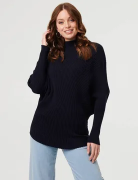 Women's Striped Texture Batwing Sleeve Jumper in Navy Size: Medium/Large - Navy - Size: M/L - Izabel London - FashionsVida