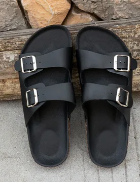 Sandalias de hombre de corcho suave con doble hebilla, pantuflas de playa, chanclas para exteriores, minimalistas, y transpirables - Shein - FashionsVida