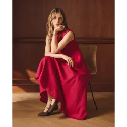 Vestido de mujer sin manga lino nudo cuello