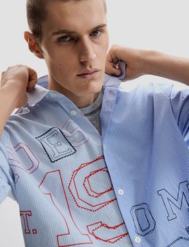 Chemise brodée, , Coton, Bleu, S