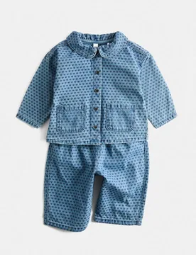 Piece Pure Cotton Denim Heart Jacket Set (0-5 Yrs) Blue Female - M&S - FashionsVida