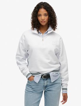 Superdry Damen Country Club Halbzipper mit Prägedruck White - Größe: 42