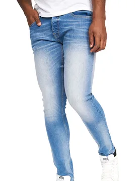 Mens Barbeck Slim Jeans (Light Wash) - Medium Blue - Size 38 Inch (Tall) - Crosshatch - FashionsVida