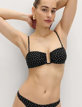 Polka Dot Padded U-Wire Bandeau Bikini Top Black Mix female - M&S - FashionsVida