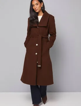 Women's Knitted Collar Button Through Wrap Coat in Chocolate Size: 12 - Chocolate - Size: 12 - Wallis - FashionsVida