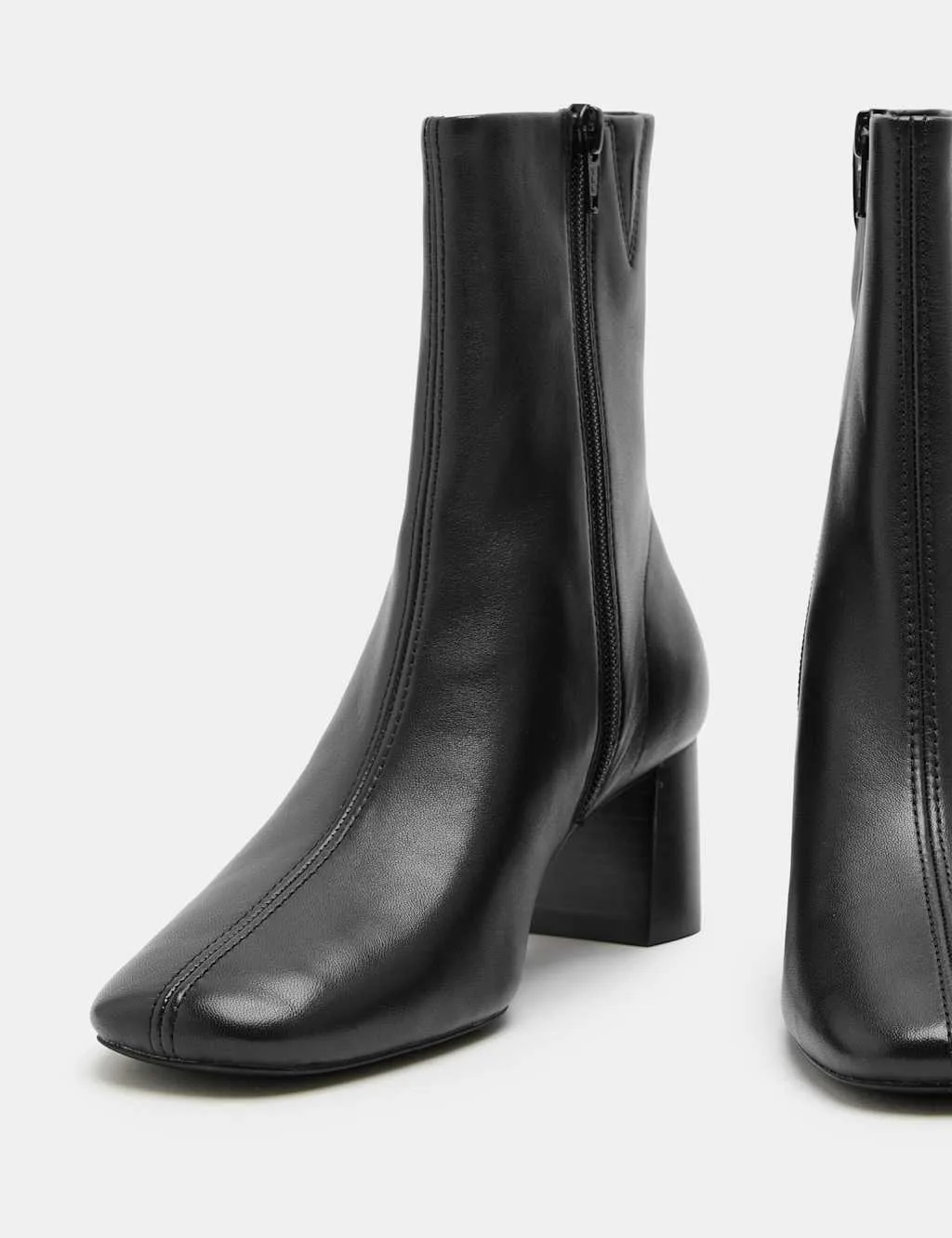 Leather Block Heel Sock Boots Black female - M&S - FashionsVida
