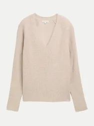Strickpullover mit V-Ausschnitt Beige XXL