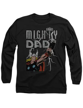 Thor Father's Day Mighty Dad Lightning Long Sleeve T-Shirt, Black - Black - Size: S - Marvel - FashionsVida