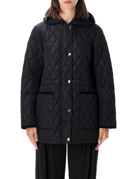Quilted Nylon Parka Jacket with Adjustable Drawstring Waist and Hood