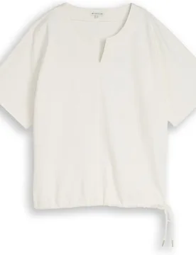 Camiseta de manga corta de mujer con cuello pico y diseño liso - Tom Tailor - FashionsVida