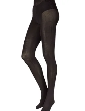 Women's 1 Pair Opaque Two Tone Spot Tights Black / Berry S/M - Black - Size: Small - Charnos - FashionsVida