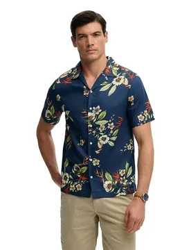 Camicia A Maniche Corte Hawaiian Print Cabana Navy 3XL - Superdry - FashionsVida