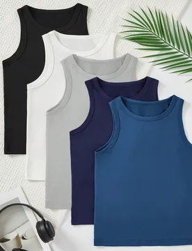 Piezas Camisetas sin mangas casuales y cómodas para niño. Diseño minimalista para un fácil emparejamiento, tela de punto elástica y transpirable, - Shein - FashionsVida