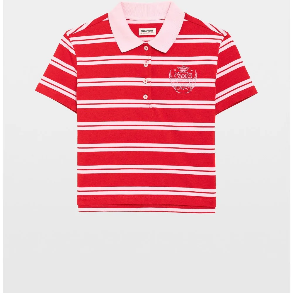 Zadig & Voltaire - Polo de mujer de rayas con blasón bordado de mangas cortas de algodón - Zadig & Voltaire - FashionsVida