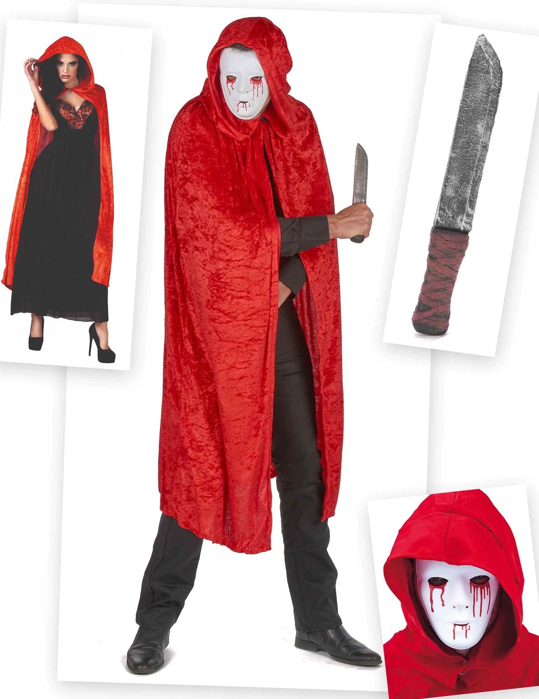 Mörder-Kostüm-Set 3-teilig Halloween rot-weiss - BCI - FashionsVida