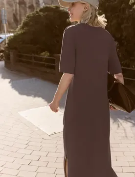Street One Midi-Kleid mit Rundhals und Knopfdetail female Braun