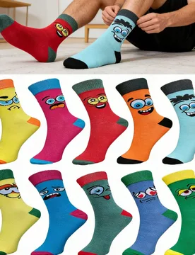 Pares de calcetines de tripulación con estampado de expresiones divertidas para hombres, calcetines novedosos personalizados para uso diario en todas - Shein - FashionsVida