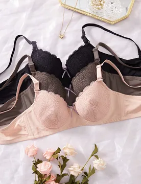 Set de 3 sujetadores de unicolor con aros, copas suaves y encaje sexy para mujer - Shein - FashionsVida