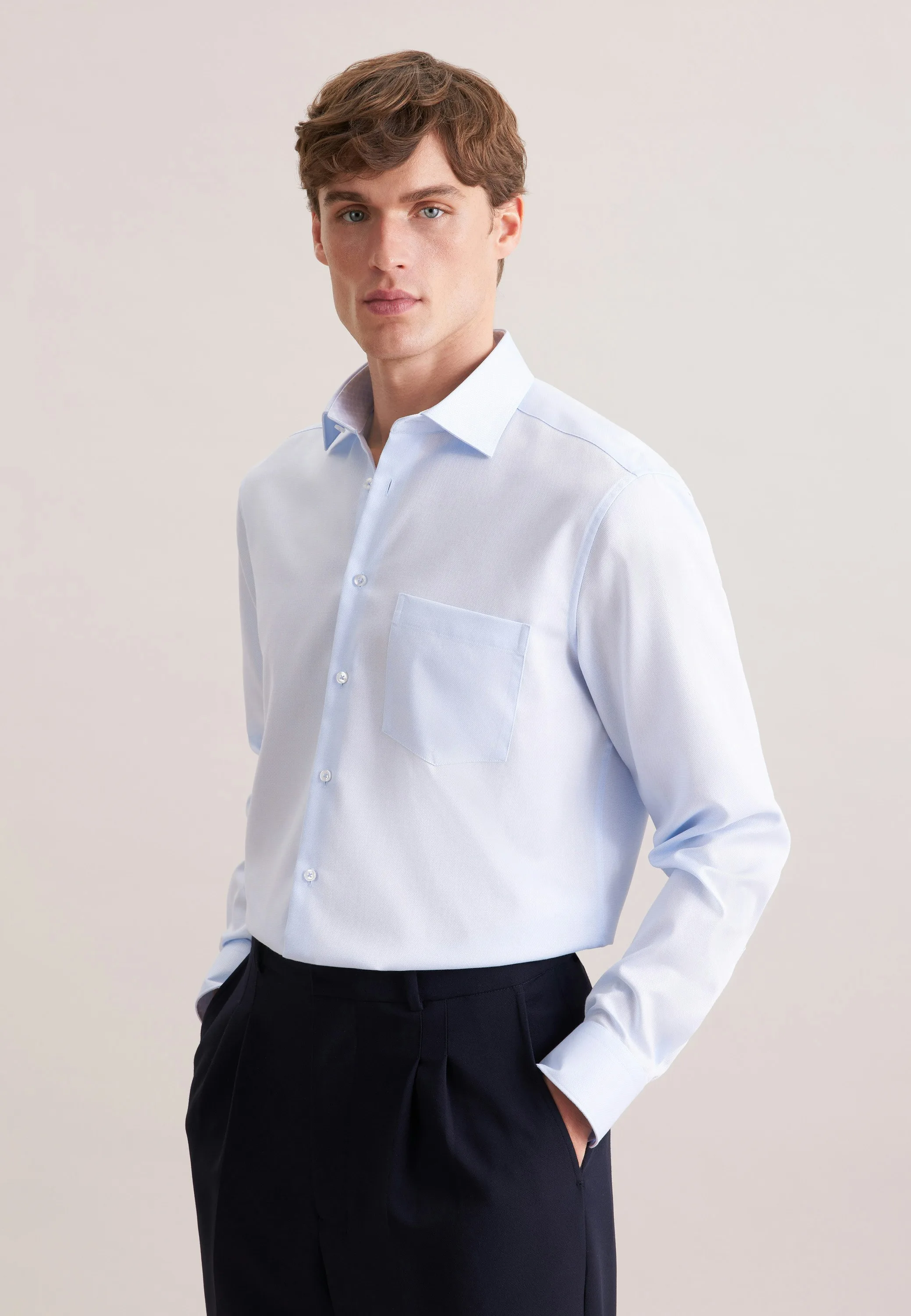 Comfort Business Hemd Struktur Blau 53 - Seidensticker - FashionsVida