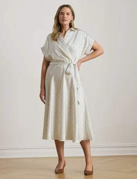 Vestido midi cruzado de manga corta - Lauren Ralph Lauren Woman - FashionsVida