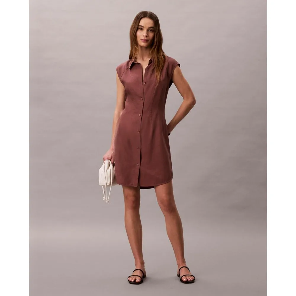 Vestido corto de tencel y lino - Calvin Klein - FashionsVida