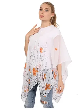 Summer Simulated Silk Poncho Sunscreen Cape with Flower Print And Pearl Buttons Scarf Shawl Gift Cloak - Aliexpress - FashionsVida