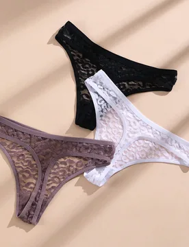 Set de 3 tangas de encaje de talle bajo para mujeres, cómodo y transpirable, multicolor, lencería sexy - Shein - FashionsVida