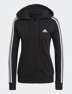 Felpa con cappuccio Essentials French Terry 3-Stripes Full-Zip S Black / White