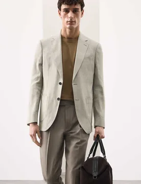 Linen Blend Textured Blazer Soft Brown male - Autograph - FashionsVida