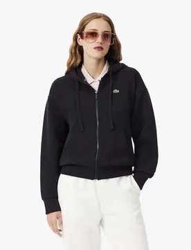 Felpa blu con zip e cappuccio in misto cotone - Lacoste - FashionsVida