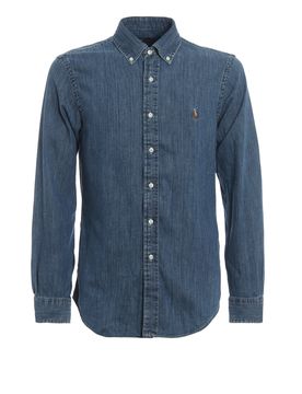 Camicia slim in denim colletto button-down