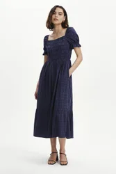 Dawn Short Sleeve Square Neck Midi Dress - Dark Navy - Size: 18